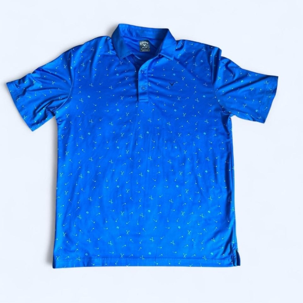 Callaway Blue Polo Shirt Medium Golf Flags and Balls‎ EUC